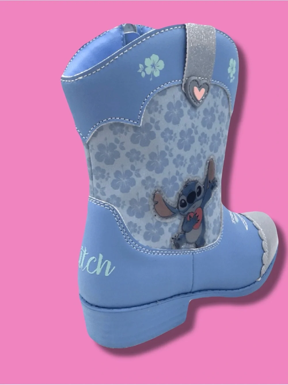 Disney Blue Girls' Stitch Cowboy Boots with Silver Glitter Toes